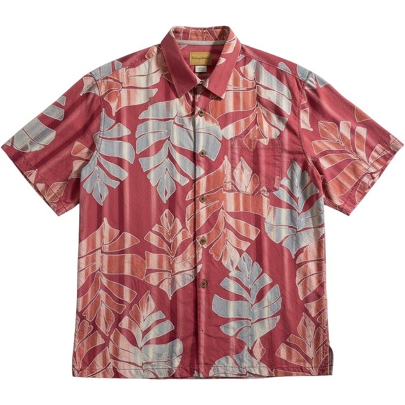 Tommy Bahama Other - Tommy Bahama Silk Button Up Shirt Mens XL Red Coral Hawaiian Tropical Leaf